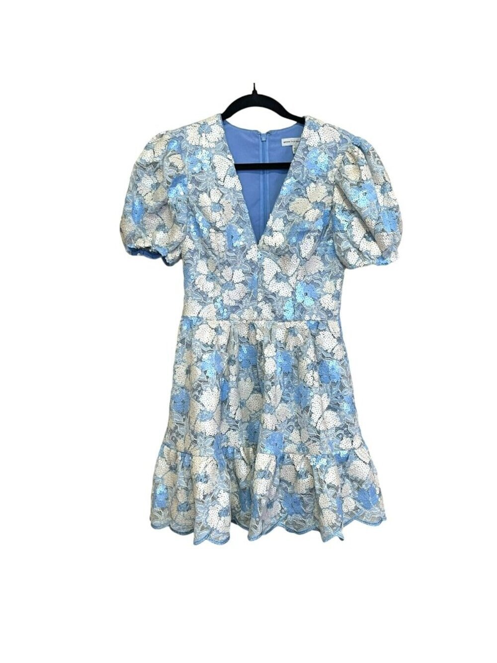 Dress The Population Sequin Floral Mini Dress V-Neck Puff Sleeves Small NWOT
